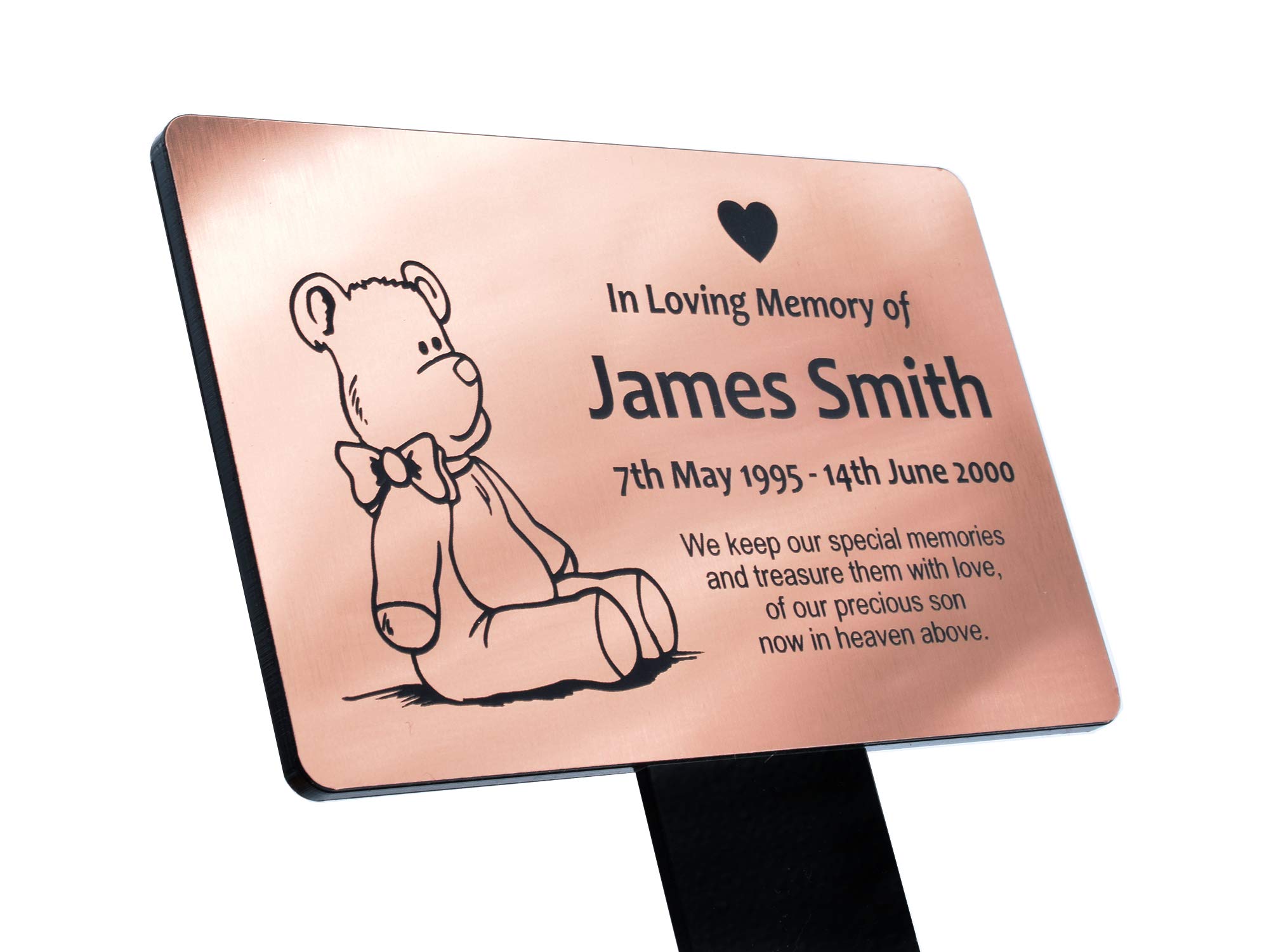 Origindesigned Copper Personalised Children's Teddy Bear Memorial Plaque Stake - Grave Marker Outdoor Garden Waterproof (Copper)