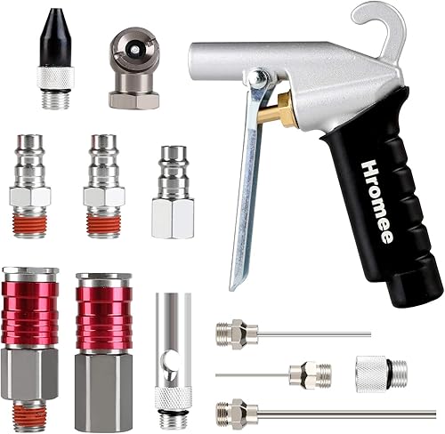 Hromee Kit de pistola de soplado de aire de alto flujo con puntas y extensiones de boquillas, 13 piezas de accesorios para compresores de aire con