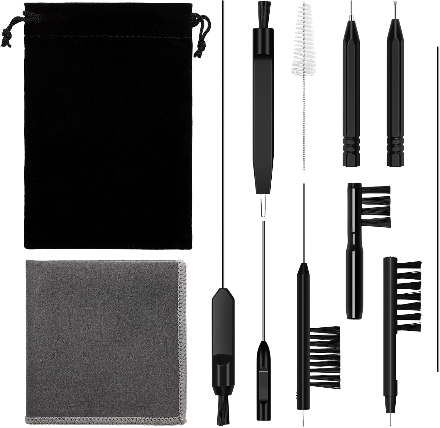 12pcs Hearing Aid Cleaning Kit with Velvet Bag, Multi-Functional Hearing Aid Cleaning Tools, Hearing Aid Cleaner for Airpods, Earbuds, Headphones Cleaning Kit with Steel Loop and Magnet