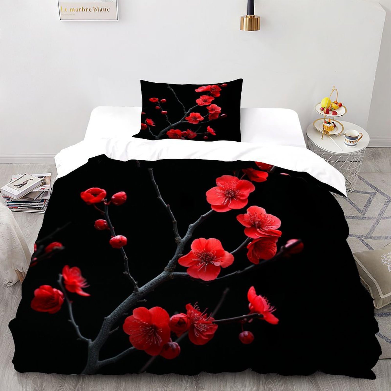 Linge de lit microfibre red plum blossom avec housse de couette 2 pièces 135x200cm single