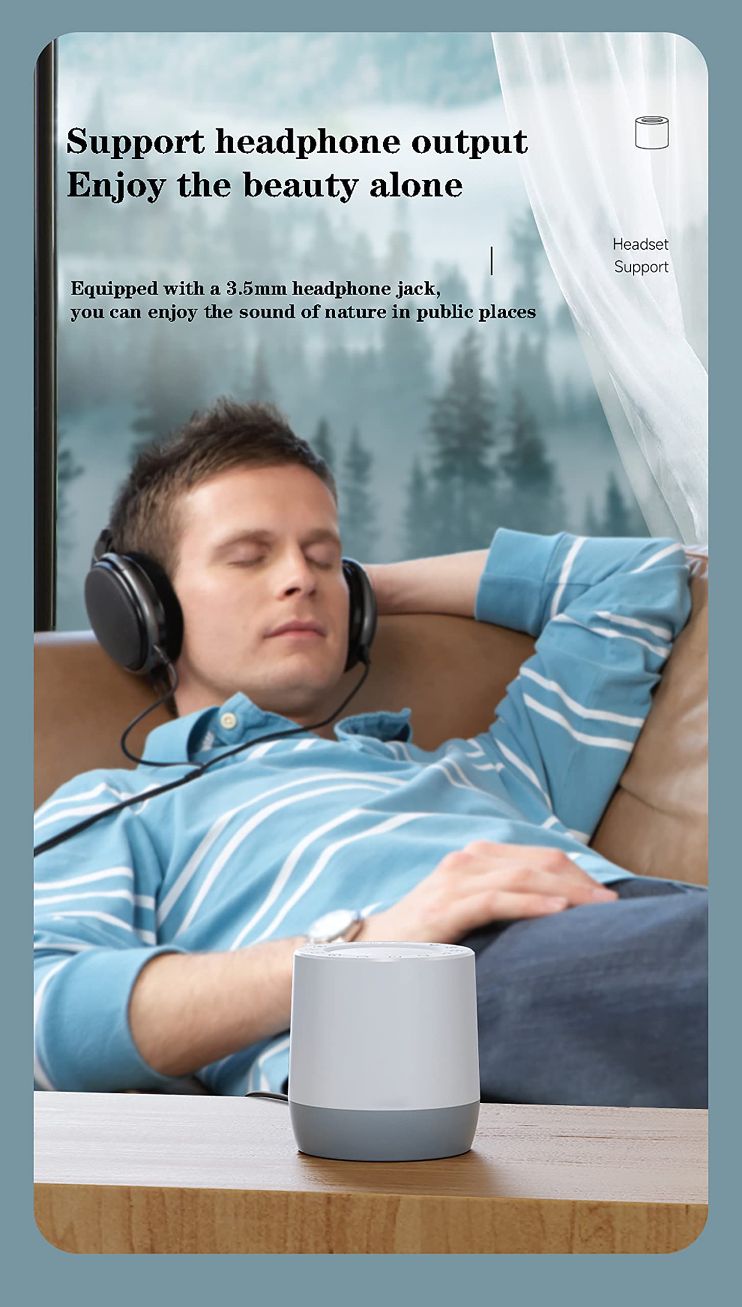 Macchina per Dormire con Rumore Bianco, 16 Suoni Naturali rilassanti, con Luce Notturna a 6 Colori e 5 Livelli di luminosità Regolabile, Suoni HiFi e 5 Timer