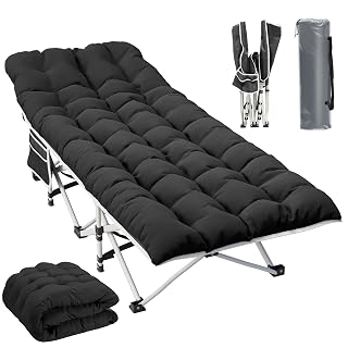 YITAHOME Camping Cots w/Mattress Portable Lounge Chair Outdoor Folding Cot Heavy Duty 575LB Capacity 1200D Oxford w/Carry Bag Travel Camp Bed for Camping, Office, Traveling, Black - Amazon product rated Grade B