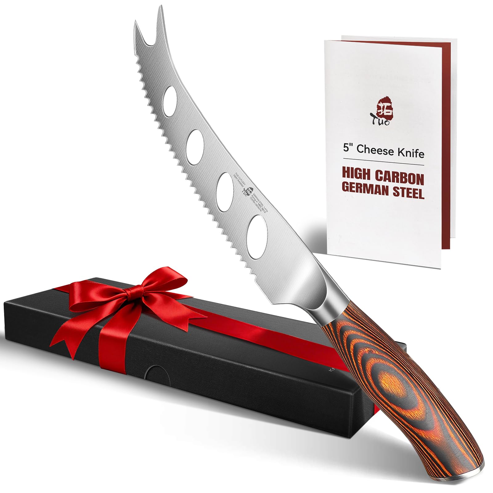 TUO Cheese Knife, Tomato Knife 5.5" Serrated Blade, High Carbon German Steel, Mutil-Use Non Stick Design, Pakkawood Handle - Fiery Phoenix Series