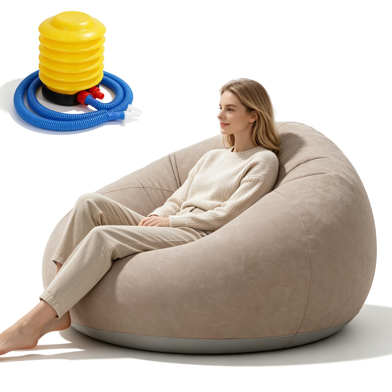 Aufblasbarer Sitzsack, 105 * 105 * 60cm Aufblasbares Sofa & Sessel, Aufblasbare r Sessel, Luft Strandsofa mit Luftpumpe, Sof a und Couch mit Beflockter Oberfläche für Wohnzimmer