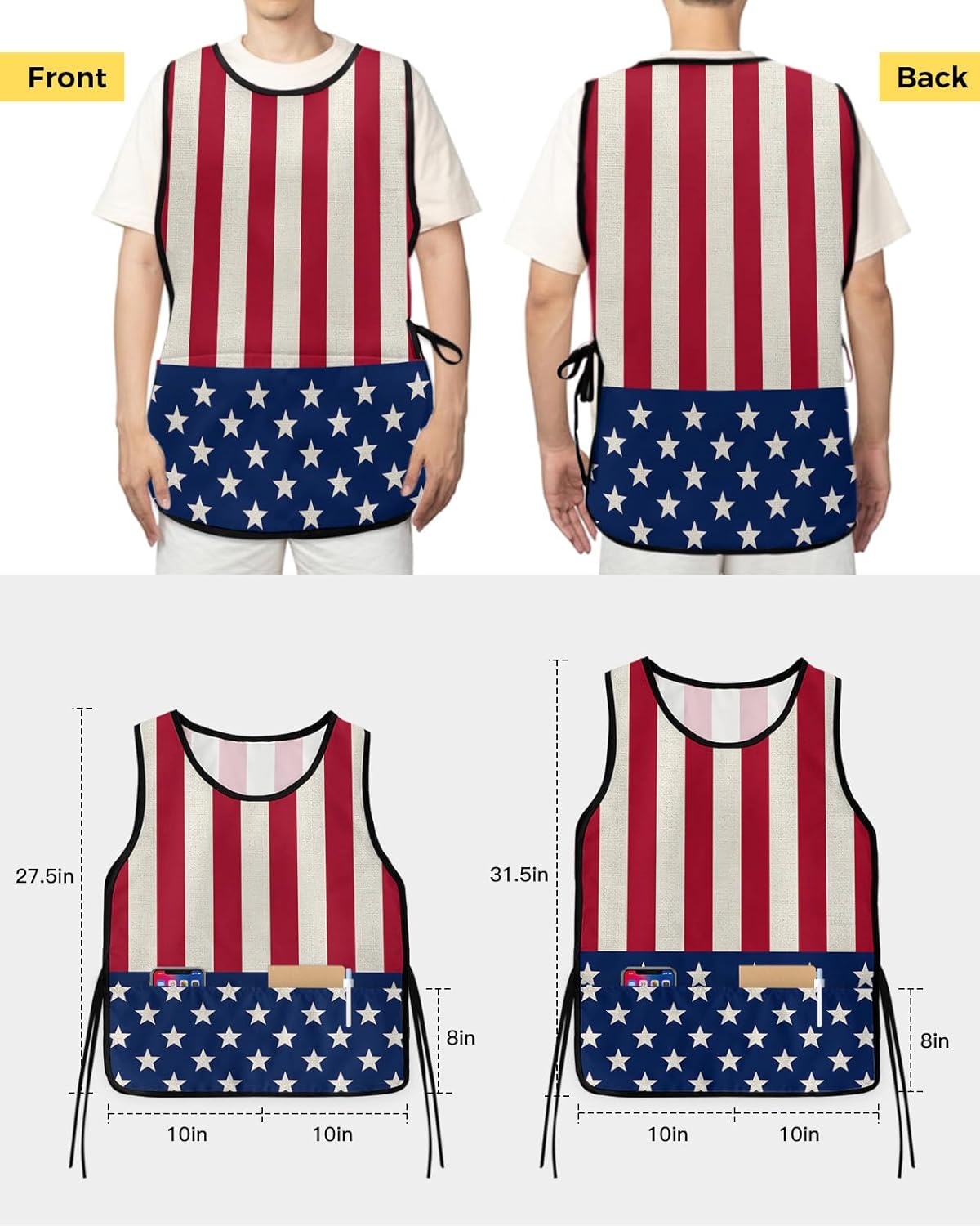 Gold Black White Flag Cobbler Aprons with 2 Pockets for Women Men, Emergency Communication Equipment Flag