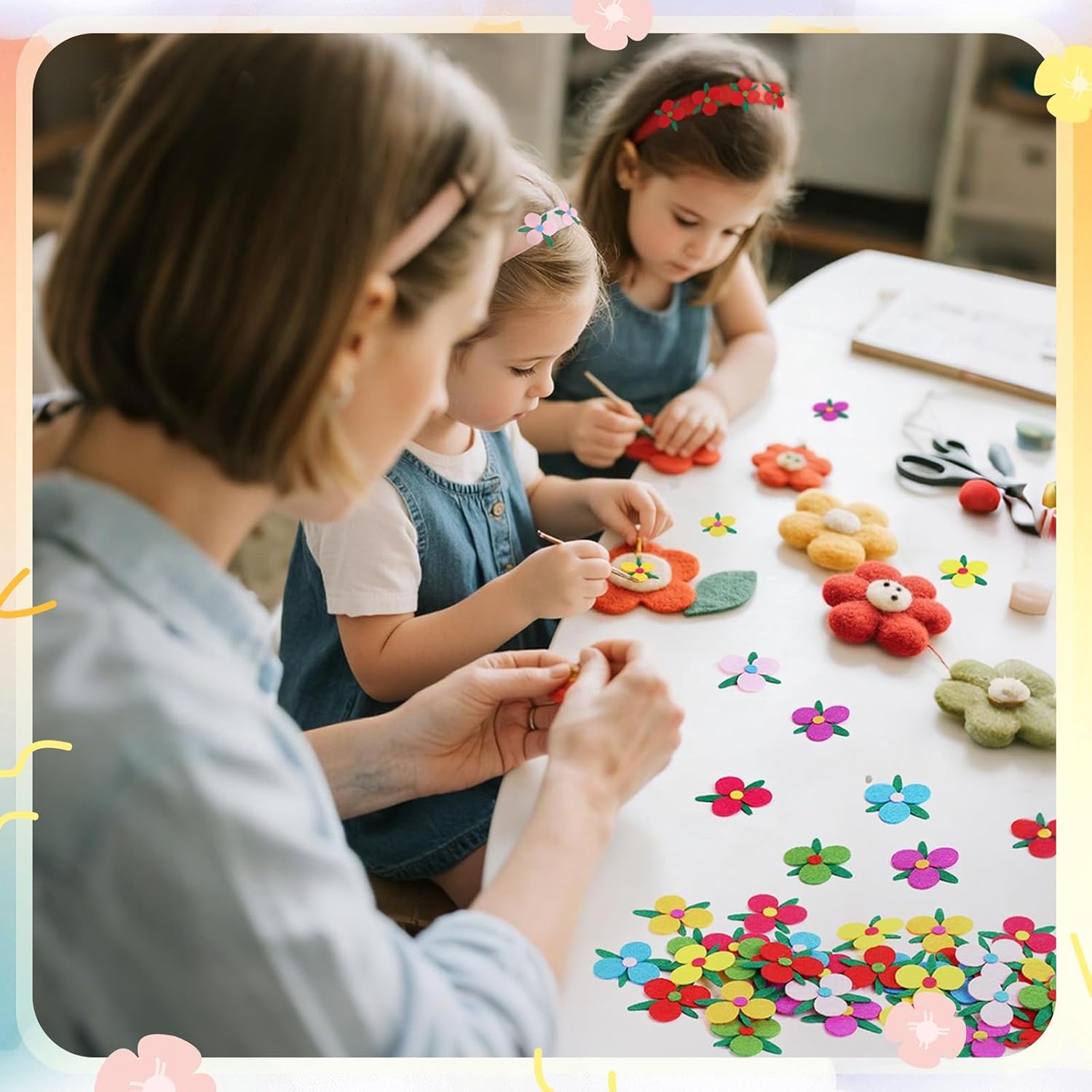 Naler 120pcs Three-Petals Felt Flowers Fabric Flower Embellishments for Crafts Sewing Handcraft Decoration DIY, 1.33x1.1 Inch, Assorted Colors