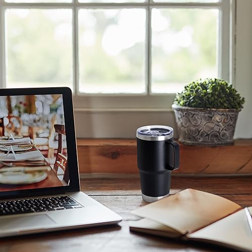 Miniatura 7 de Vaso de 20 onzas a granel con tapa, vaso de acero inoxidable a granel con asa, juego de tazas de café de viaje con aislamiento de metal con asa,