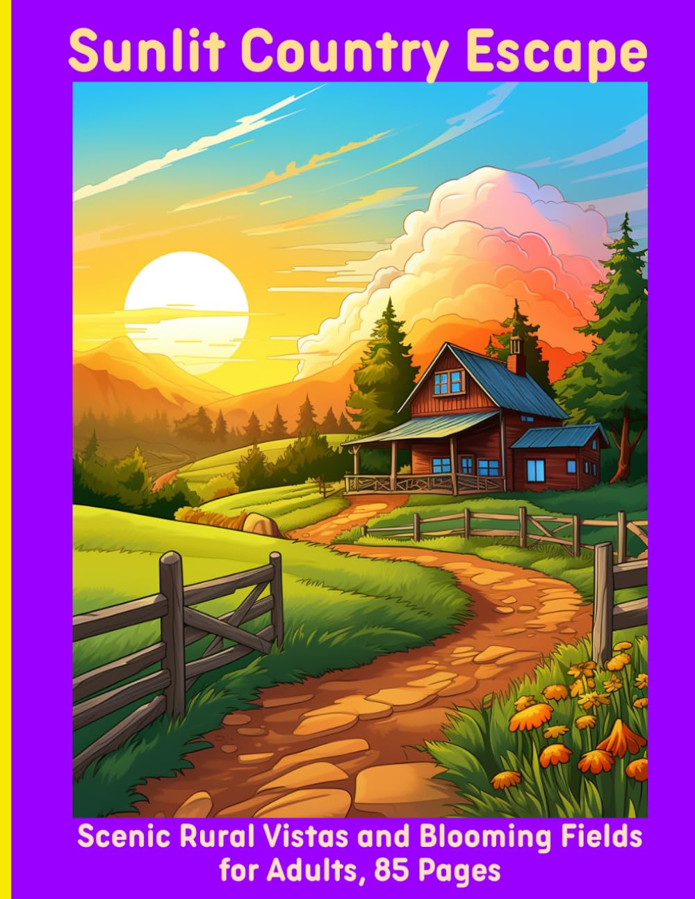 Sunlit Country Escape: Scenic Rural Vistas and Blooming Fields for Adults, 85 Pages