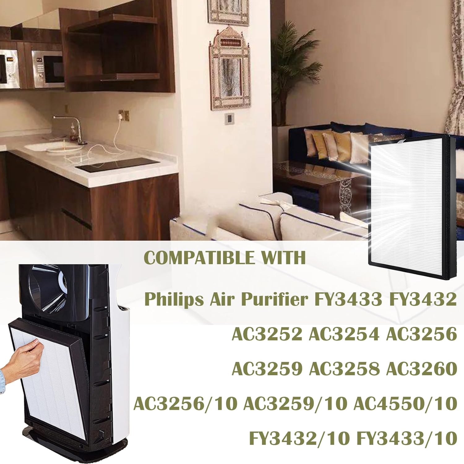 فلتر هيبا نانو بروتكت FY3433: لمنقي الهواء فيليبس AC3252 AC3254 AC3256 AC3259 AC3258 AC3260 رقم القطعة FY3433/10 FY3432/10 - فلتر هيبا وفلتر كربون نشط 2026 - view 2