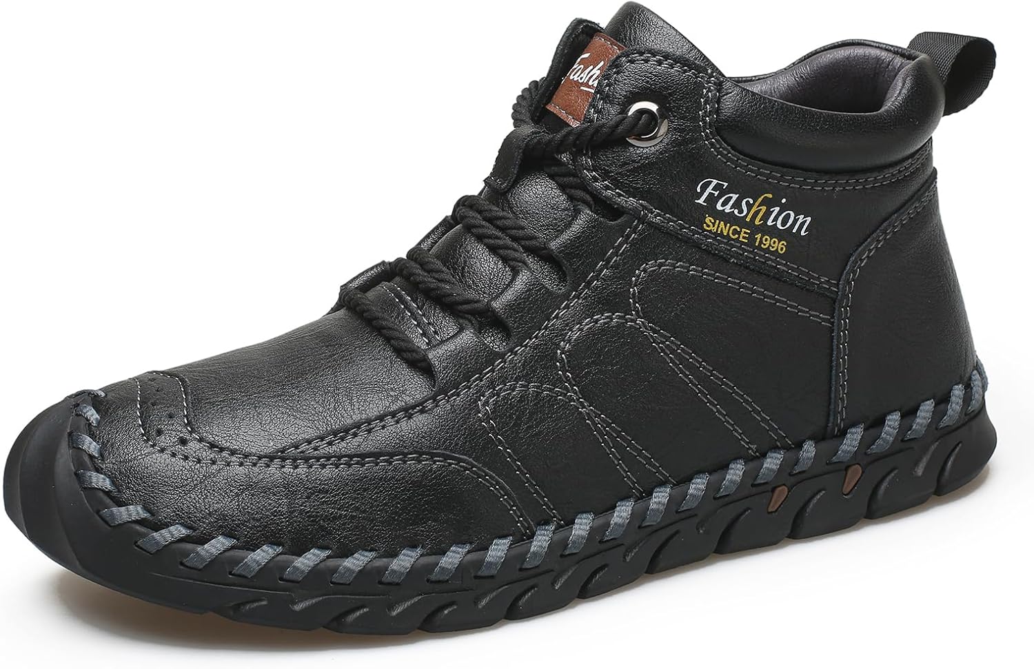 Men's Leather Handmade Lace Up Ankle Boots Retro Round Toe Hand Stitching High Top Sneakers Outdoor Hiking Working Driving Casual Chukka Boots - Image 5