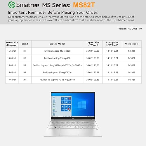 Vista 2 de Smatree MS82T - Funda protectora rígida de EVA con soporte compatible con laptop HP Pavilion de 15.6 pulgadas 15t-eg300, para HP Pavilion 15