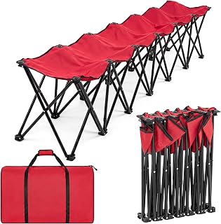 GlikCeil Folding Soccer Team Bench Seat Portable Sports Team Bench Unfolded Sideline Chair Playing Field Bleachers for Football Outdoor Sports Events with Storage Bag, No Assembly(Red,6 Seats)