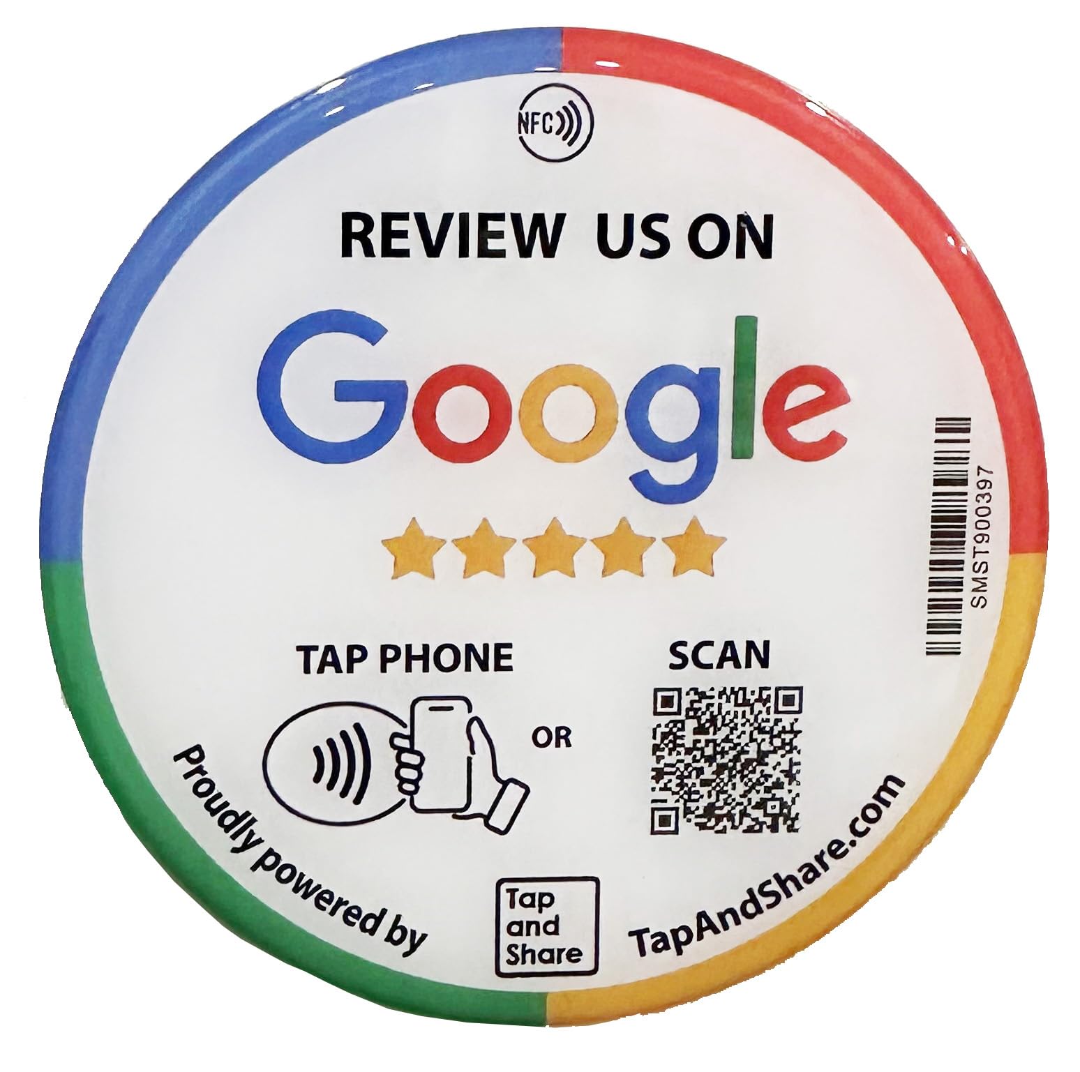 Tap and Share Large 4 Inch NFC Review us on Google' Round Epoxy Sticker + QR Code | Extra Durable | Stick it on Your Counter, Wall or Window | Update Anytime 24/7 Cloudbase (1)