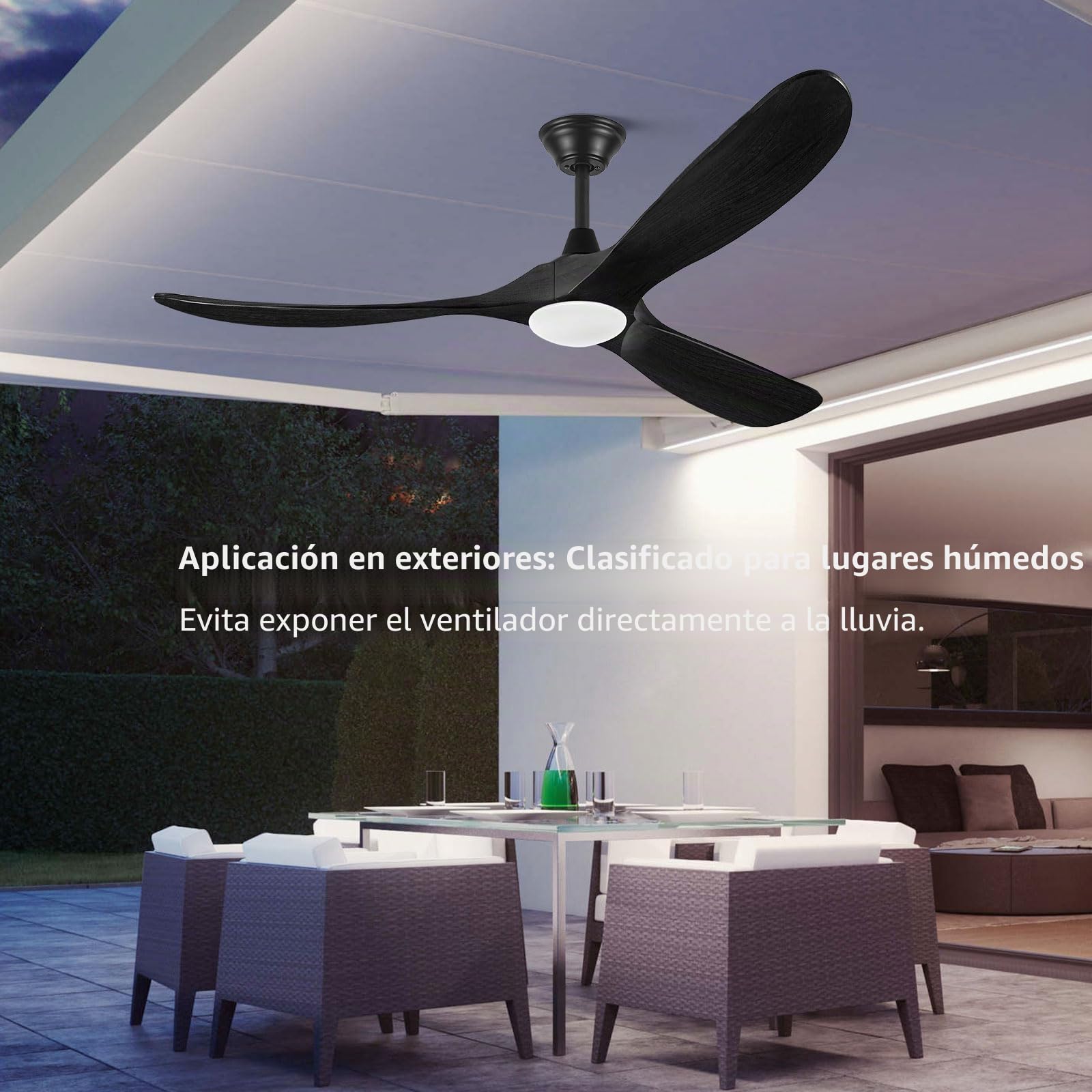 Ventilador De Techo Exterior De Madera Negra De 178 Cm Con Luz, Moderno Ventilador De Techo De 3 Aspas Con Control Remoto, Silencioso Motor De Cc Reversible.