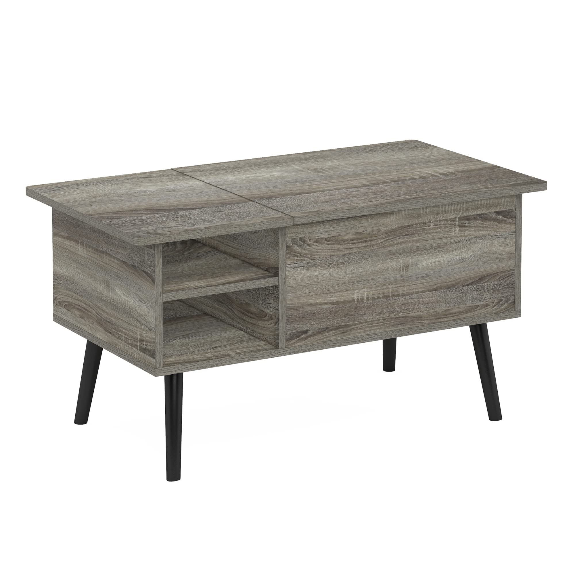 Furinno Mesa de Centro Jensen Lift Top con Patas de Madera, ingeniería, Gris Roble Francés, 48.01 (D) x 89.99 (W) x 47.60 (H) cm