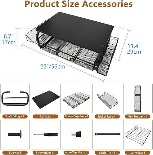 Miniatura 9 de Organizador de escritorio y accesorios para monitor, soporte para monitor con cajón (cajones de 2 niveles) con estante de almacenamiento lateral