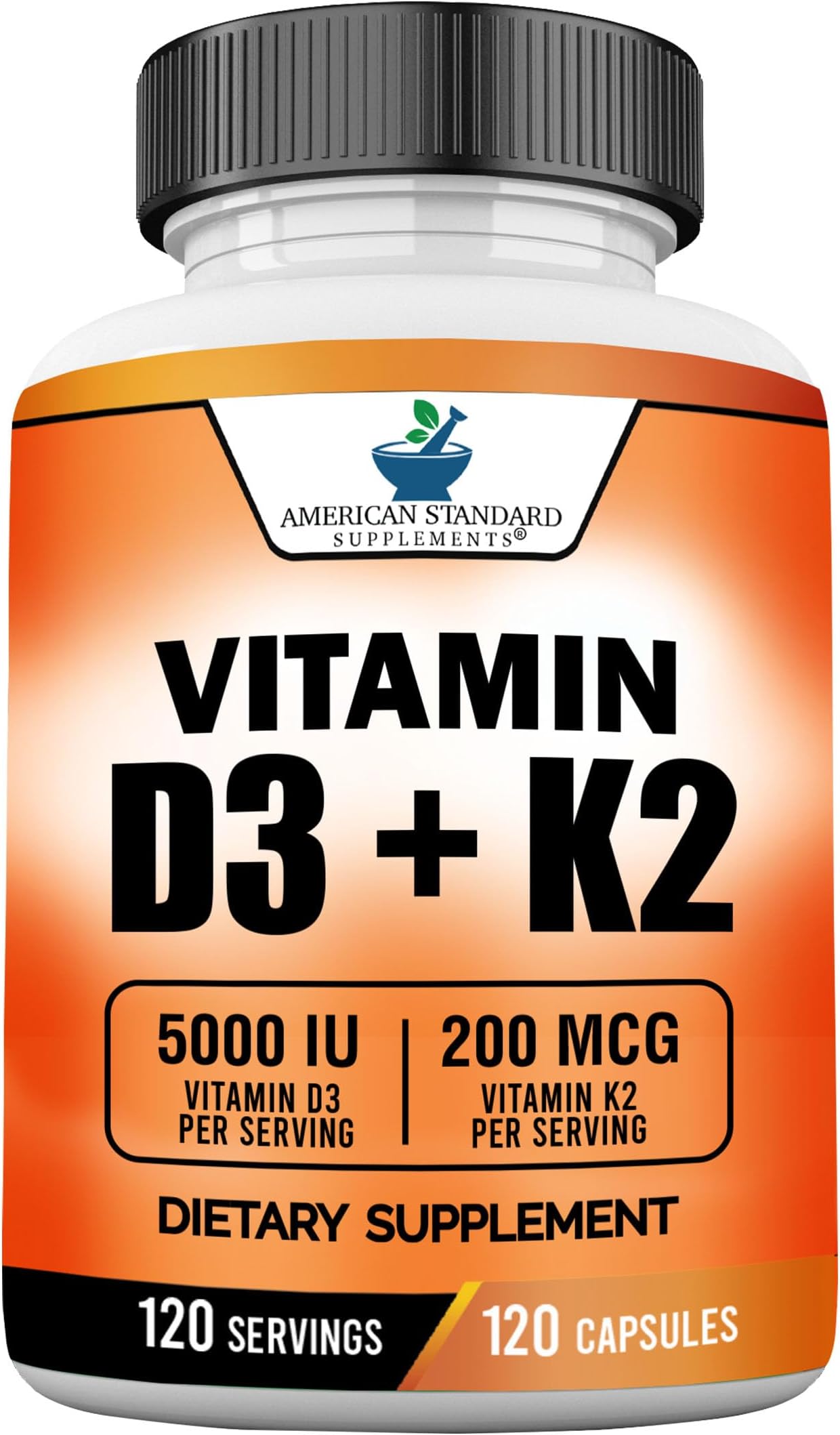 Vitamin D3 K2 (MK-7), Vitamin D3 (5000IU) + K2 (MK-7) 200mcg w/Organic Coconut Oil, Vitamin D3 + K2, Vitamin D3 + K2, Vitamin K2 D3, Immune & Bone Health, No Fillers, Made in USA, 120 Veggie Capsule