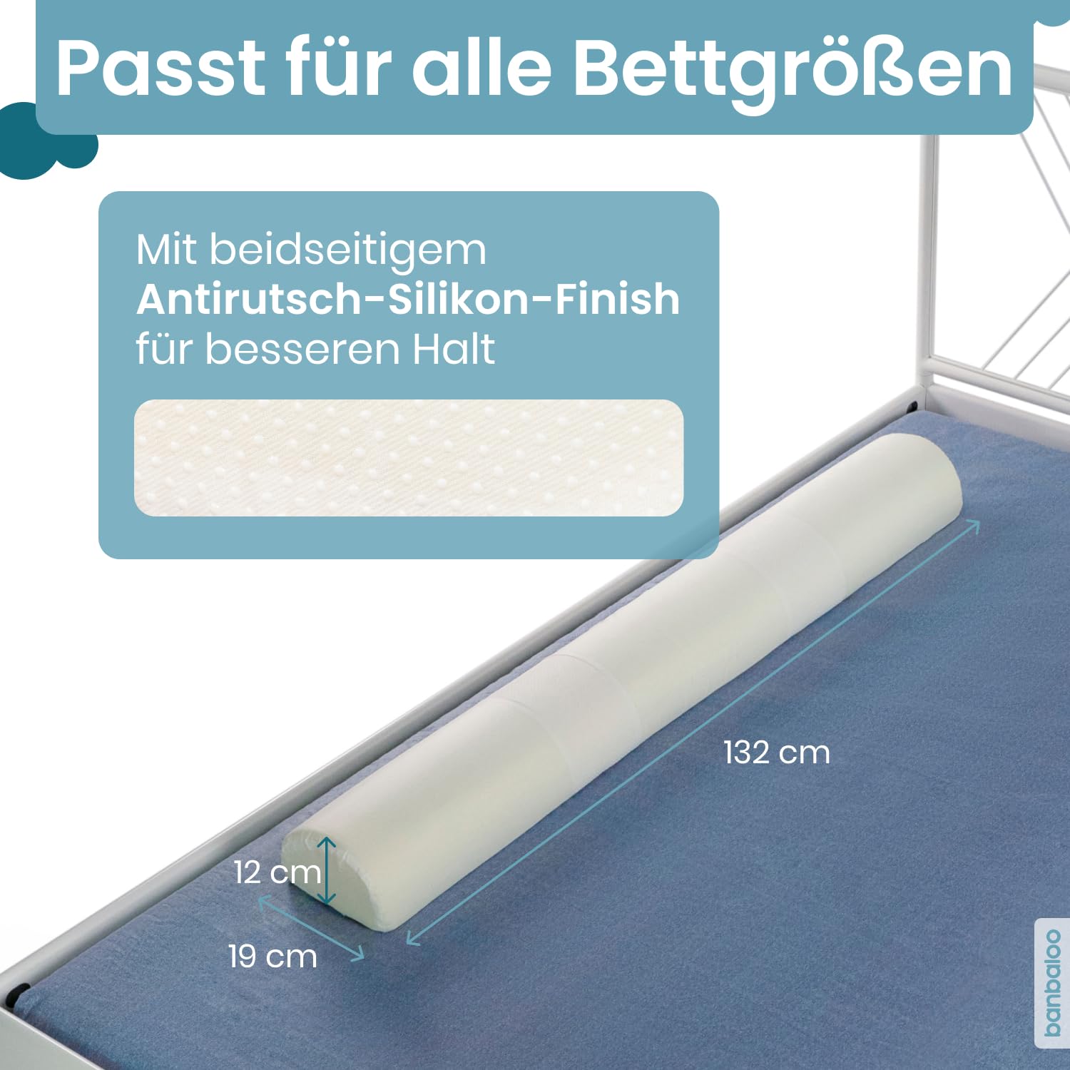 BANBALOO - Rausfallschutz für Kinderbett - Bettrolle für Kleinkinder Bett, Randkissen mit Memory-Schaum-Polsterung, Bettschutzgitter - Rutschfestes Tragbares Trennkissen - Bettgitter Rausfallschutz