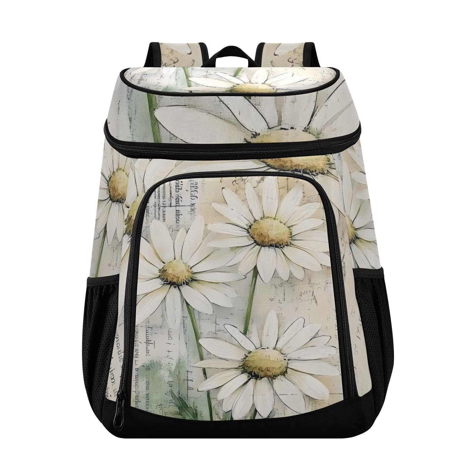 Vintage White Daisy Flower Cooler Backpack Cooler Insulated Leak Proof Lunch Backpack 36 Cans Waterproof Soft for Men Women Picnic Hiking Camping Beach