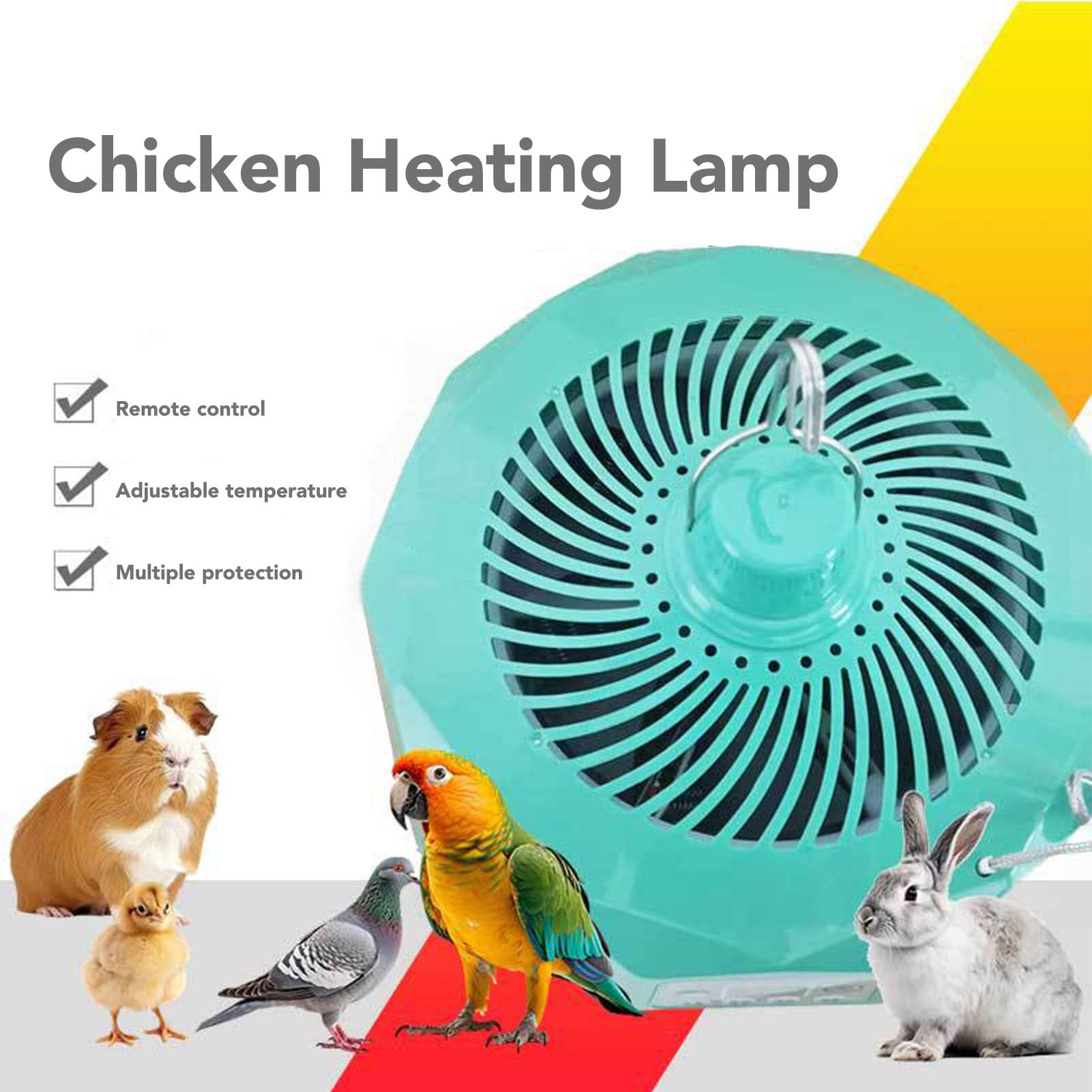 Zerodis Lampada Riscaldante per Bestiame, Riscaldamento per Animali Domestici, Lampada Riscaldante per Animali Domestici, con Telecomando, Temperatura Regolabile, (Plug 220v)