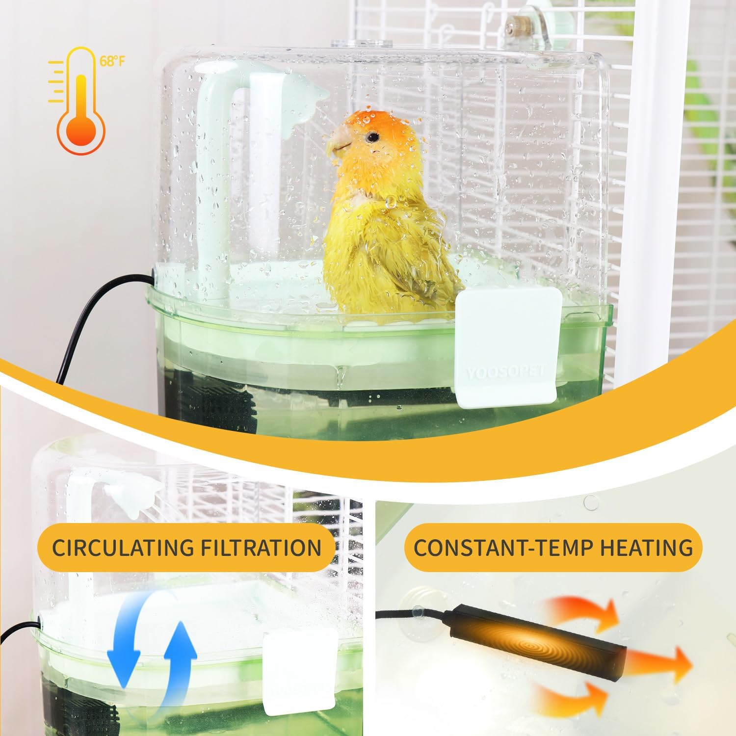 Automatic Circulating Bird Bath for Cage – Parrot Bath with Water Pump & 2 Replacement Filters, Bird Shower Box for Cockatiels Conures Parakeets Budgies Lovebirds Indoor Use (Green)