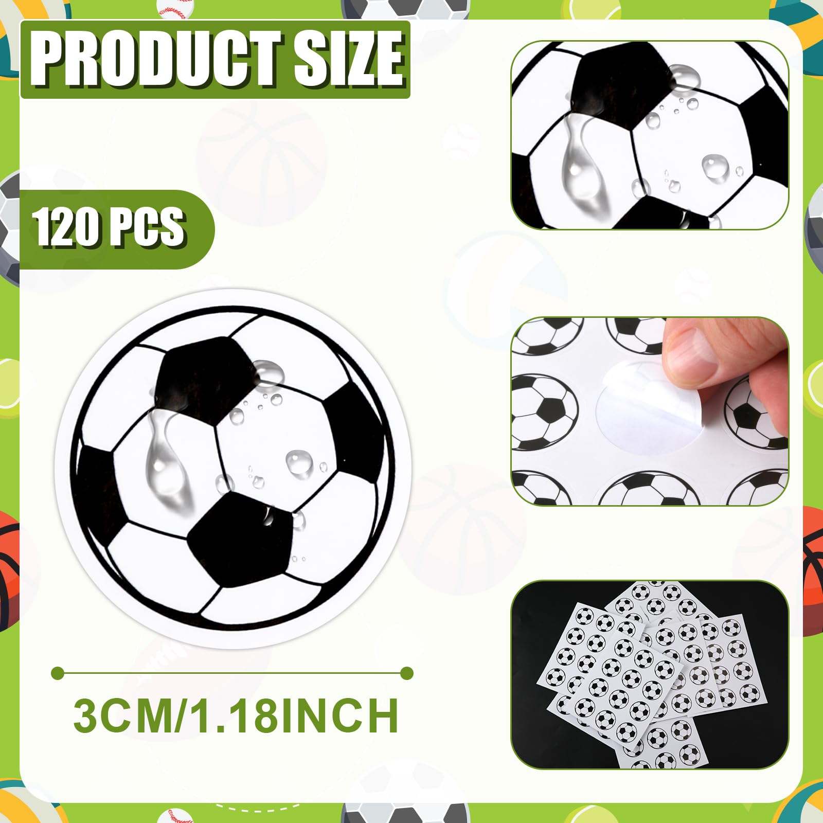 120pz/10 Fogli Adesivi Calcio, Adesivi Vinile per Palloni da Calcio Autoadesivi Decalcomanie Sportive per Bambini Scrapbooking Decorazioni per Feste