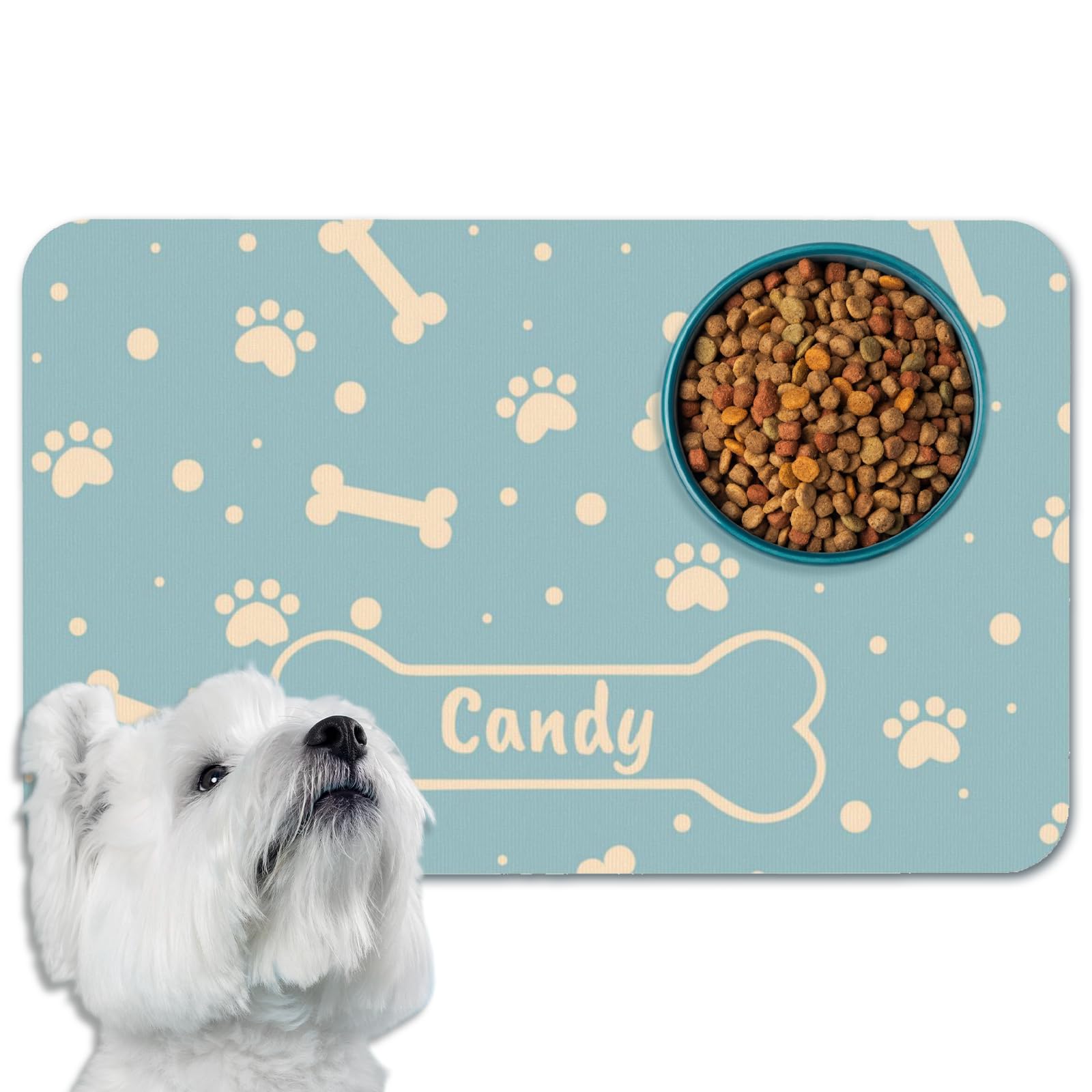 Naispanda Personalized Cat Bowl Mat Dog Food Bowl Mat Pet Feeding Mat Custom Pet Placemats for Food and Water Cat Eating Mat Anti-slip for Floors Waterproof