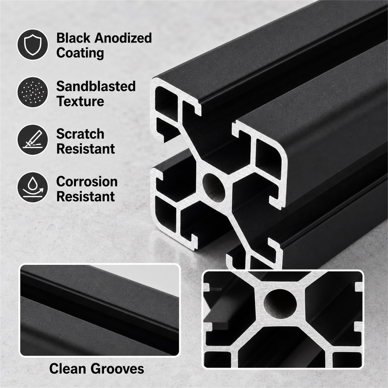 Aluminiumprofil Schwarz,Aluminium Alu Profil Eloxiert,Aluminiumprofil Extrusions Eloxierte Linearschiene,Hohe WitterungsbestäNdigkeit,FüR Rahmenbau Und Montage