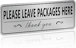 Please Leave Packages and Deliveries Here Sign Sticker,Self-Adhesive Waterproof Vinyl Brushed Silver Delivery Signs for Packages, Place Packages Here Sign for Home,Office,Shop,Box, Door(10" x 3.5")