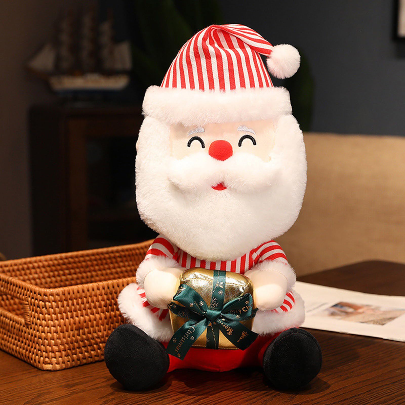 Elegante figura de Papá Noel, peluche de Papá Noel con, perfecto para decoraciones navideñas y festivas