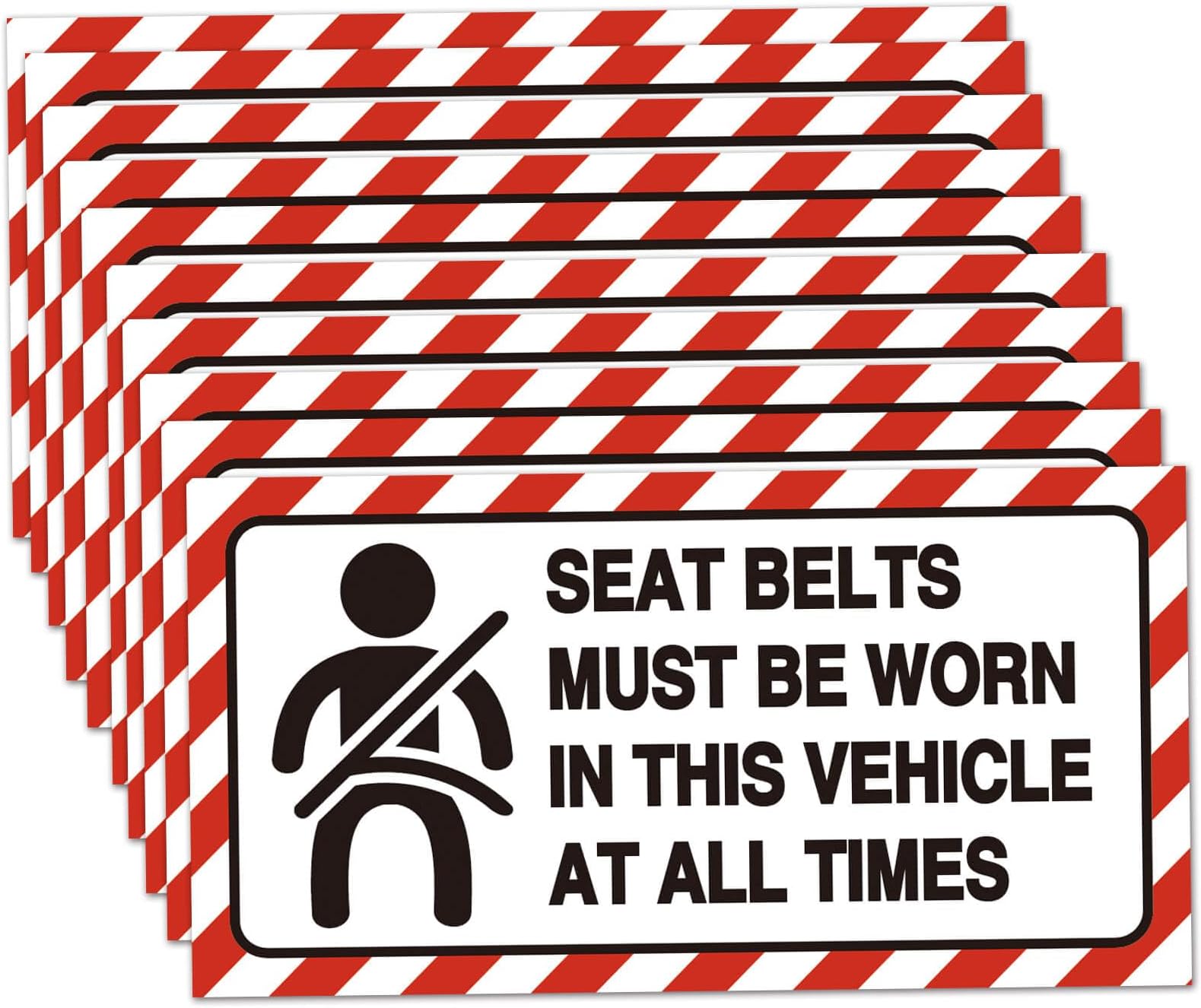 10 Pack Seat Belts Must Be Worn in This Vehicle Sign Stickers for Car,4x2 Inch Viny Labels Stickers,Reminder for Car Van Truck Taxi.