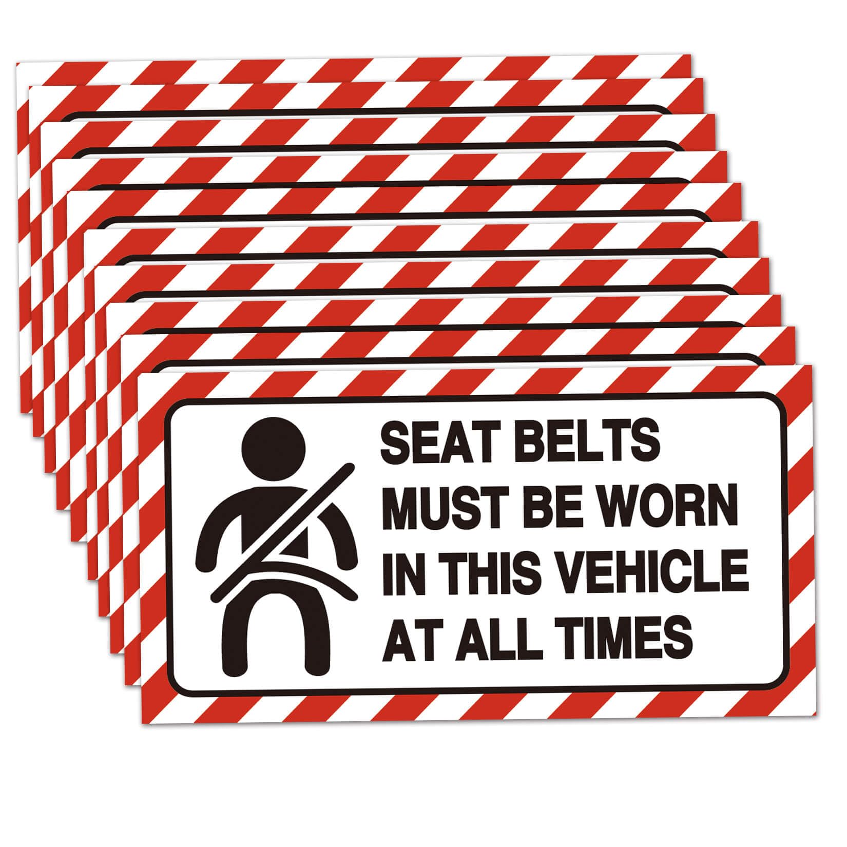 10 Pack Seat Belts Must Be Worn In This Vehicle Sign Stickers for Car,4x2 Inch Viny Labels Stickers,Reminder for Car Van Truck Taxi.