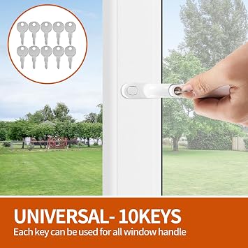 10 Pack Universal Espag Window Handles - White 41mm Lockable Window Handles with Keys | Fits UPVC, Aluminum & Double Glazed Windows | Durable Zinc Alloy Construction