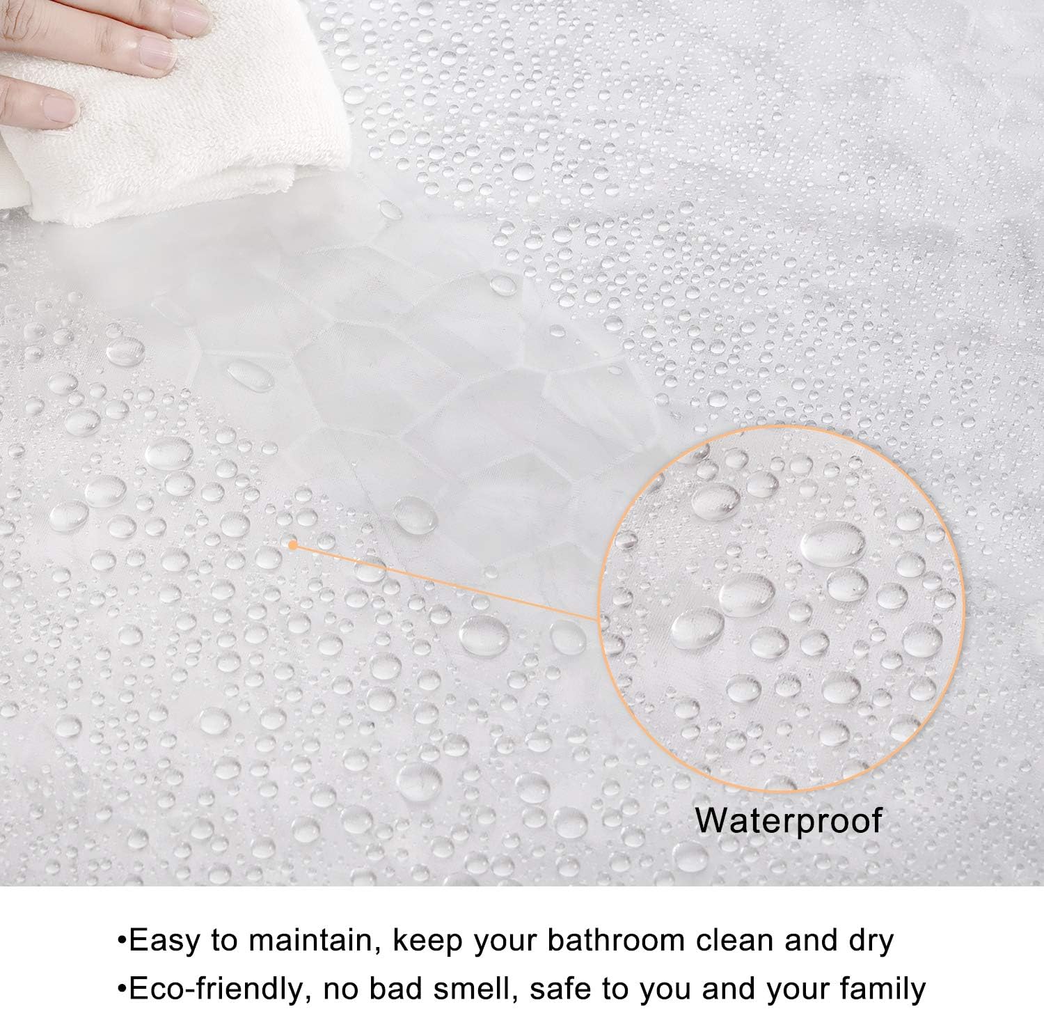 WELTRXE Shower Curtain Liner 8G EVA with 3 Magnets, Waterproof Clear Shower Curtains with 3D Water Cube Design, Heavy Duty Plastic Bathroom Shower Liner for Shower Stall, Bathtubs, 72 x 72,12 Hooks