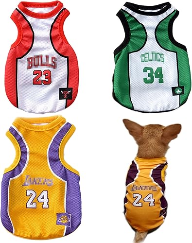Paquete de 3 prendas para perros pequeños, ropa para cachorros de Chihuahua Yorkies Bulldog para perros medianos, niños, camiseta de baloncesto,