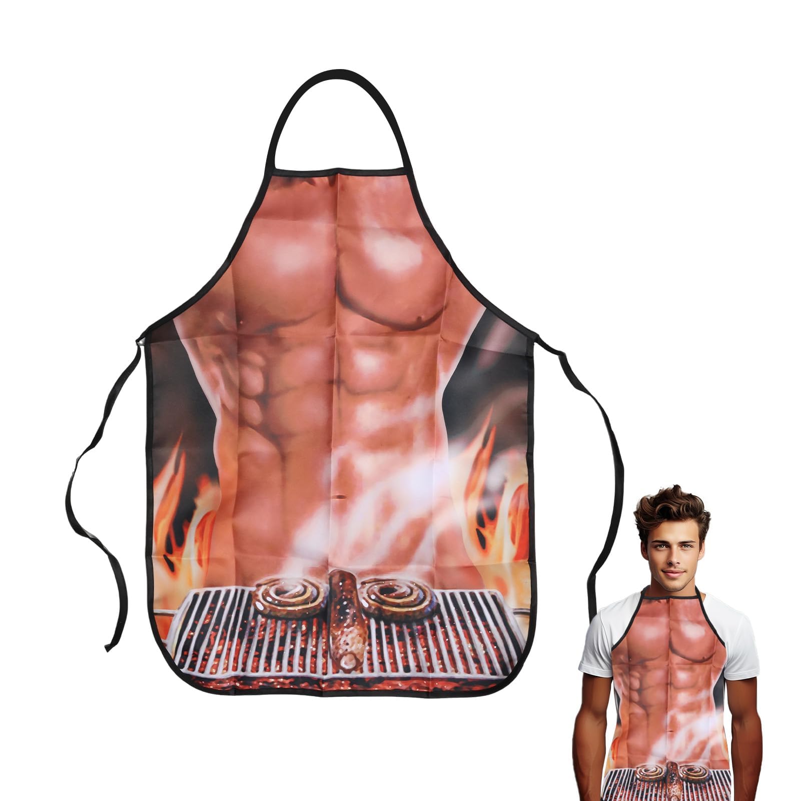 Fllyvly Delantal de Cocina Divertido y Sexy para Hombre, Impermeable,para Barbacoa y Fiestas, Regalo Divertido para Cumpleaños y Aniversarios, Estampado Realista de Hombre Musculoso, 60x80 cm