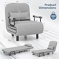 Vista 21 de KOMFOTT Silla convertible, silla de dormir con respaldo ajustable de 5 posiciones y almohada lumbar, 2 patas de metal ocultas y 2 ruedas