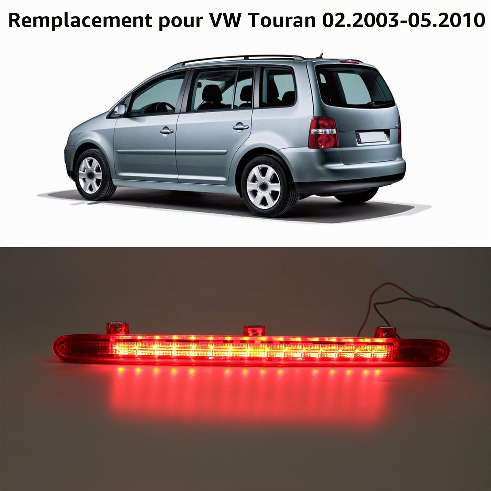 Shkalacar Troisième Feu Stop LED étanche, Feu Arrière de Remplacement à Montage élevé Compatible avec VW Touran 02.2003-05.2010, 1T0945097A
