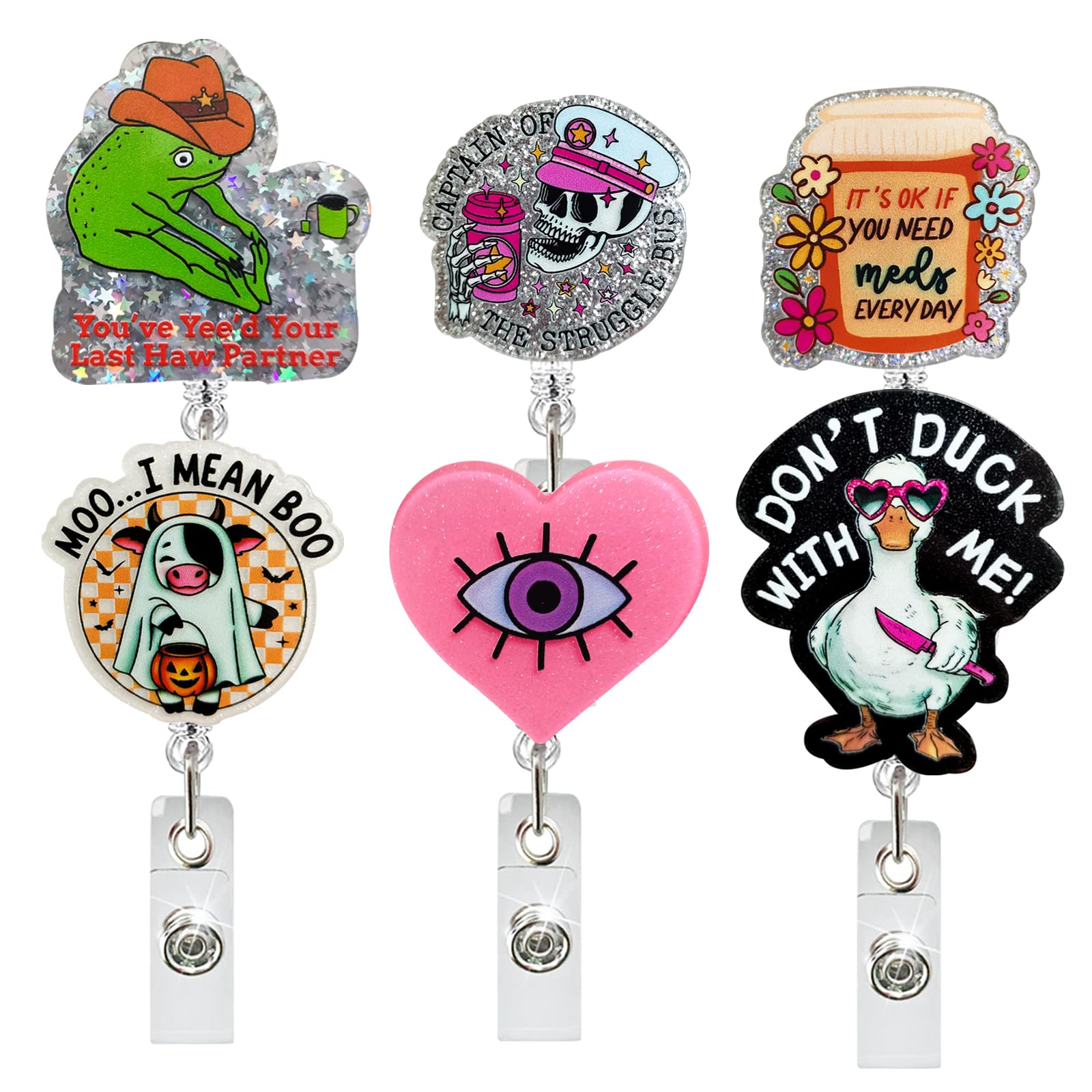 Amazon.com : 6 Pcs Funny Badge Reel Cute Nurse Badge Reels Retractable ...