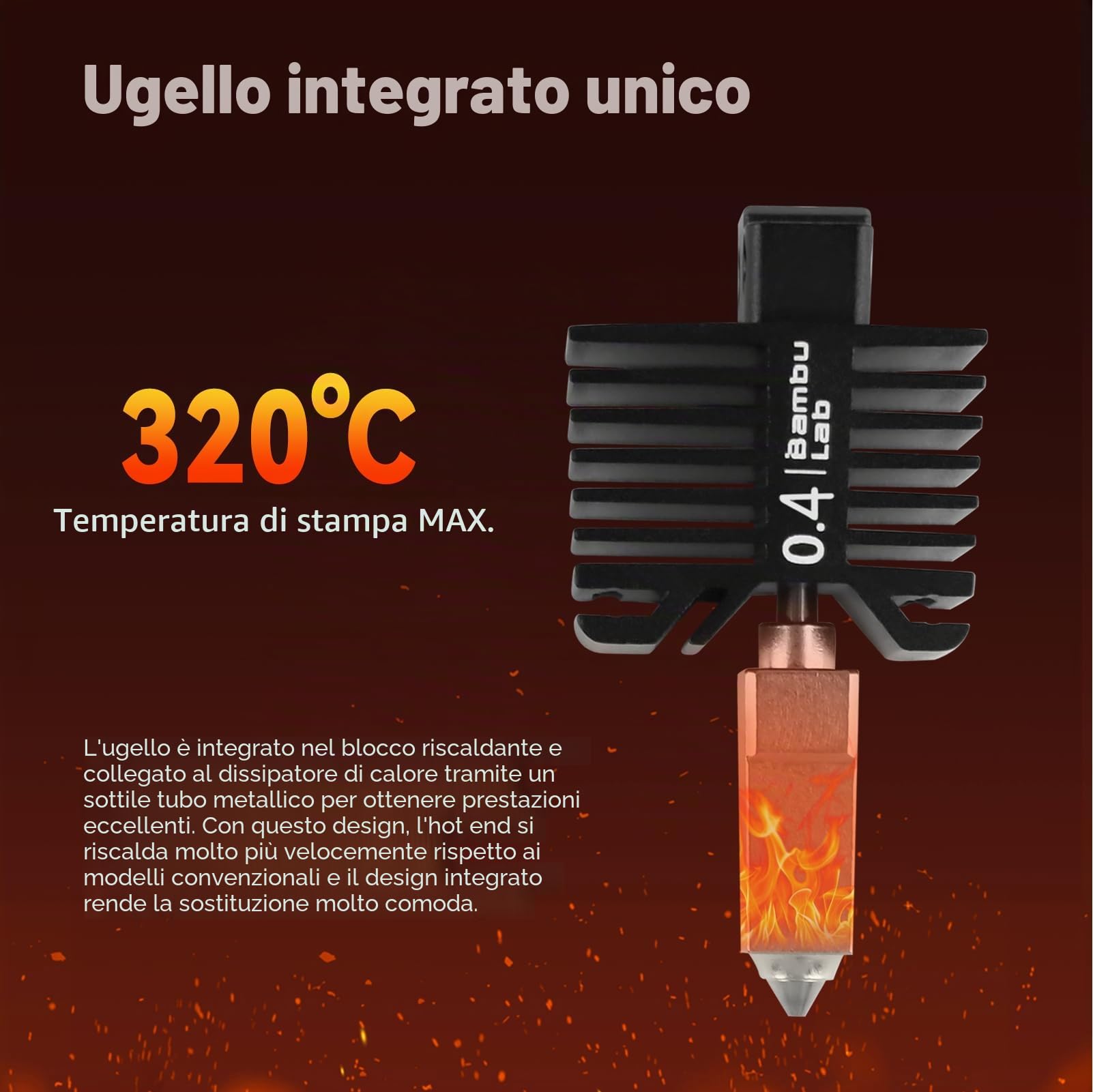CCTREE Bamboo Original Hardened Steel Hotend Kit con ventilatore per stampante 3D Bambu Lab P1P/P1S, termistore, Ceramic Heater, 0,4 mm Nozzle, estrusore Heating Block di ricambio