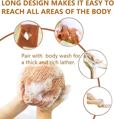 Miniatura 6 de Esponja de baño larga de red africana, exfoliante de espalda para cuerpo, toalla de espalda exfoliante, paquete de 1 (marrón)