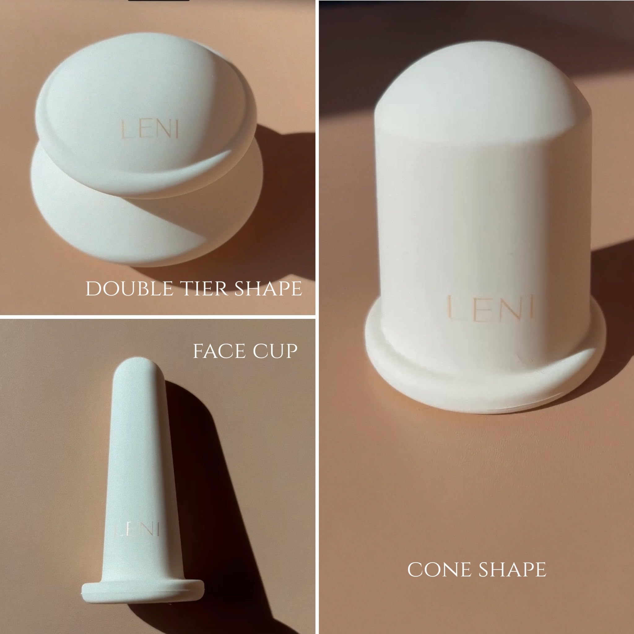 LENI The Face & Body Cupping Set, Cupping Kit for Massage Therapy and Lymphatic Drainage, Hypoallergenic Silicone Suction Cups for Cellulite, Muscle and Myofascial Release, 10Pcs, 5 Sizes, Ivory