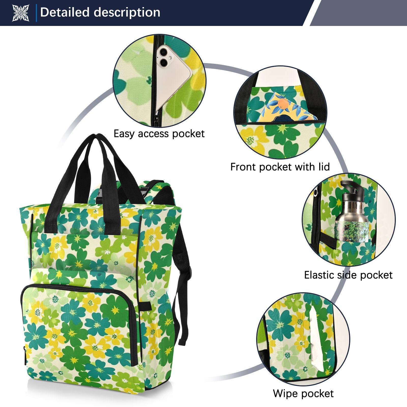 Zainetto da viaggio per neonata/ragazzo, con piccoli fiori, verde e