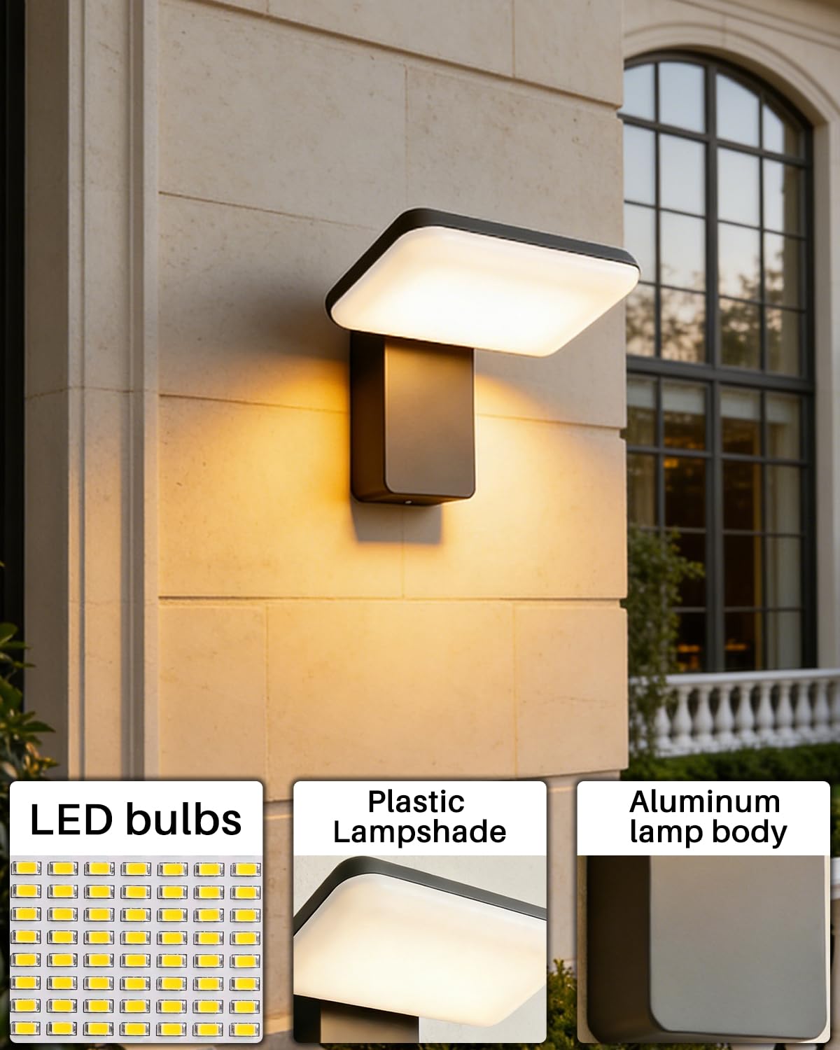 EBION LED Aussenlampe Wand, IP65 Wandleuchte 3000K-6500K, 350° Schwenkbar