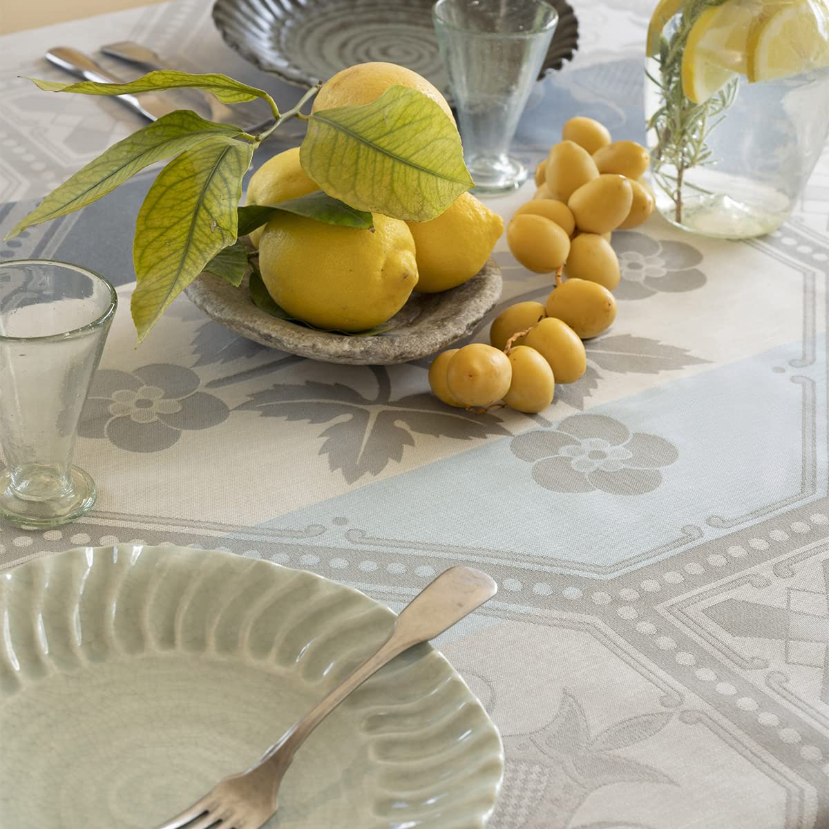 Nappe Le Jacquard Français - Hacienda Gres 175x175cm - 100% Coton Beige