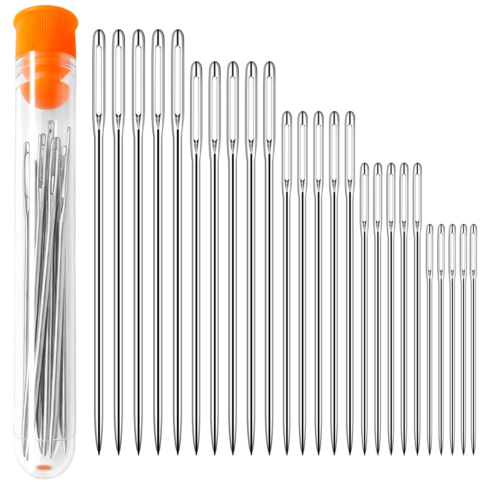 Zeeorymn 25 Pcs Large Eye Sewing Needles, Sharp Stainless Steel Needles for Hand Sewing, Embroidery,Knitting, 5 Sizes