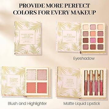 Makeup Palette 12 Colors Eyeshadow | Book-Style Eye Shadow Palettes with 4 Matte Blush and 4 Velvet Lip Gloss for Travel Beauty Stage Photography