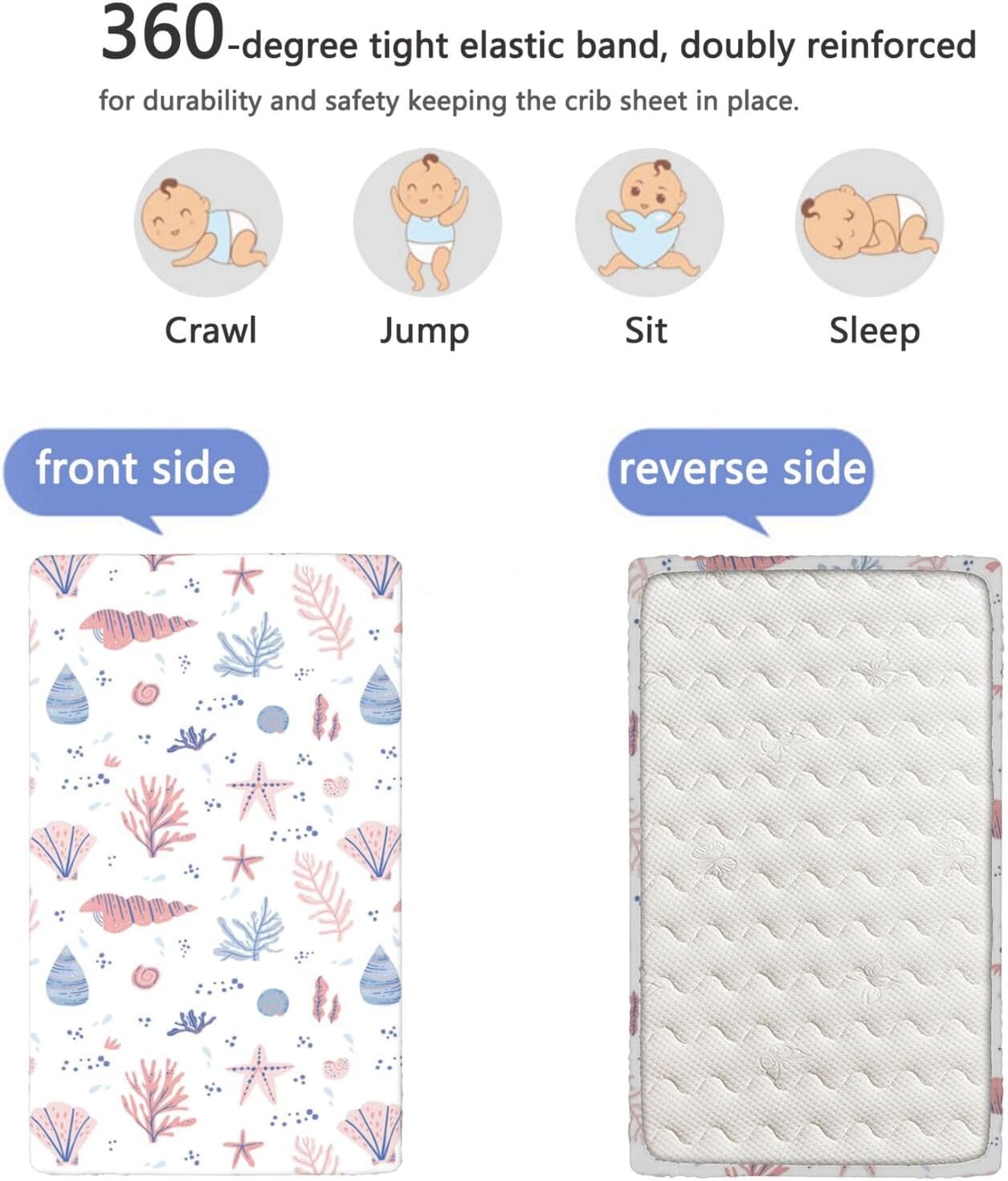 Coastal Themed Fitted Crib Sheet,Standard Crib Mattress Fitted Sheet Toddler Bed Mattress Sheets - Baby Crib Sheets for Girl or Boy,28“ x52“,White Blush and Ceil Blue