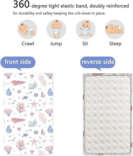 Miniatura 5 de Sábana bajera ajustable para cuna con temática costera, sábana bajera estándar para cuna para niño o niña, 28 x 52 pulgadas, rubor blanco y azul