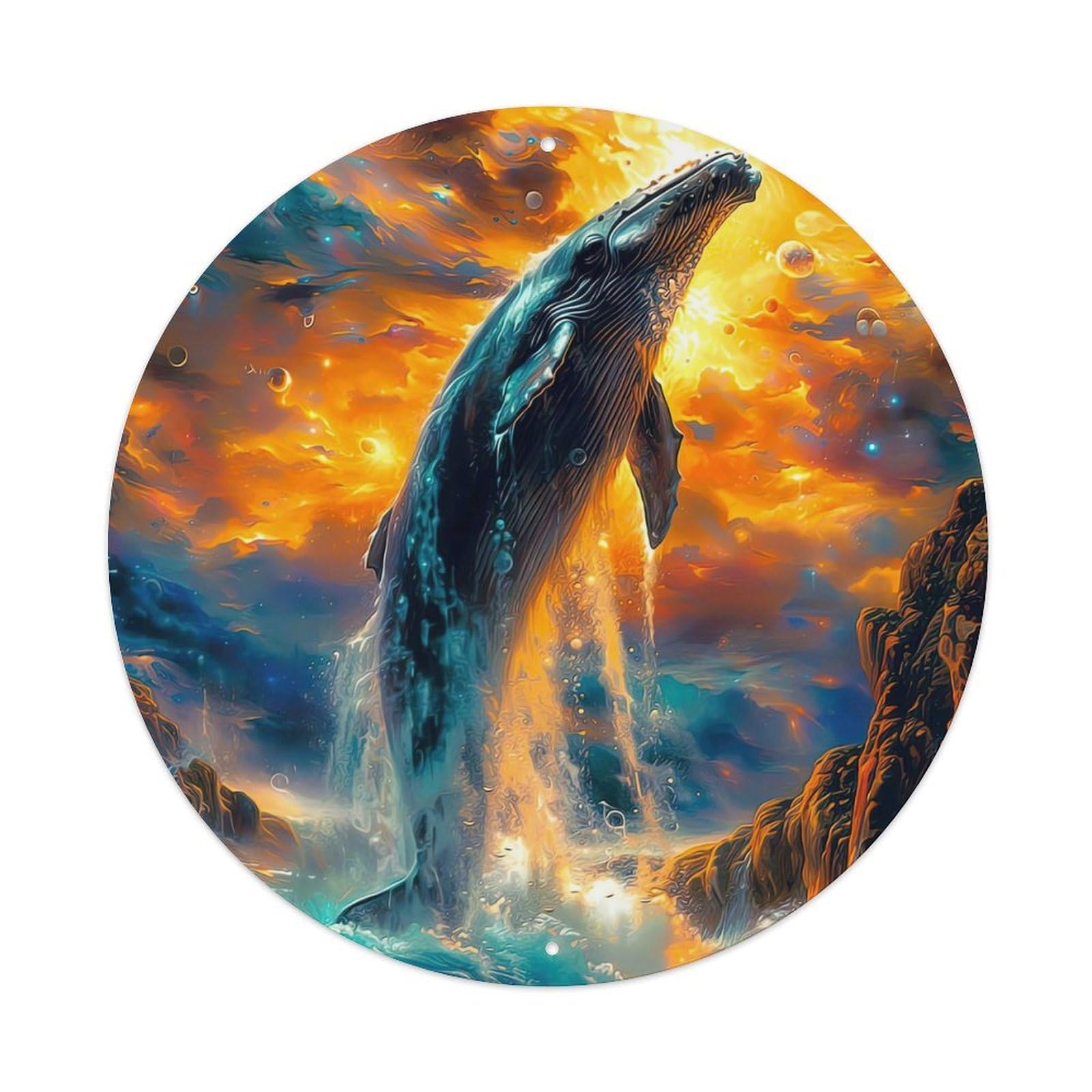 Animal Whale Leap in Blazing Sea Metal Tin Sign